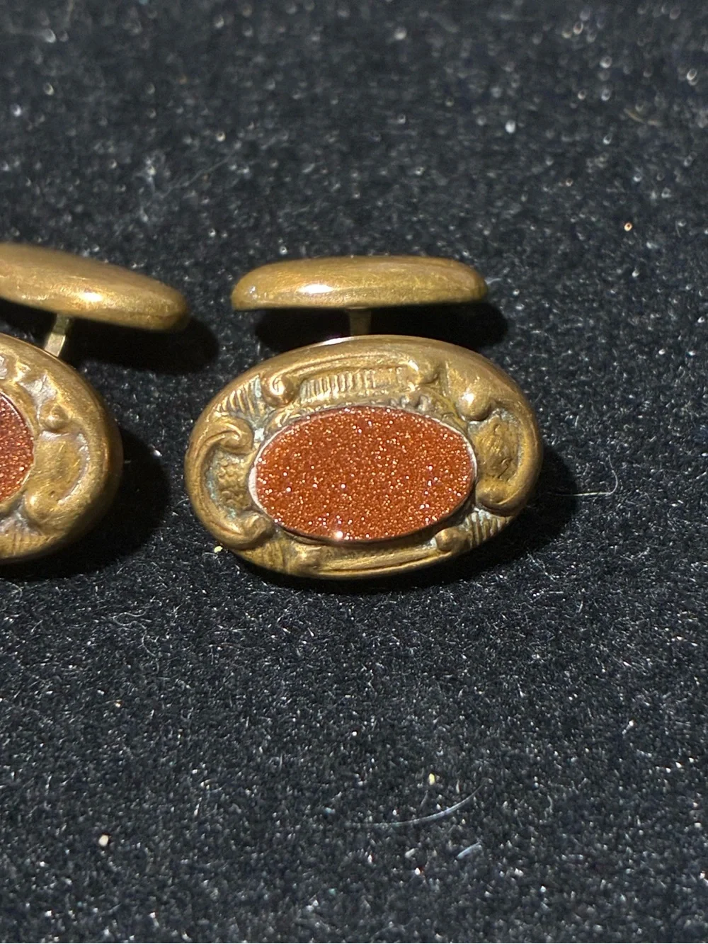 Antique Victorian Era Gold Filled Goldstone Inlay Cufflinks